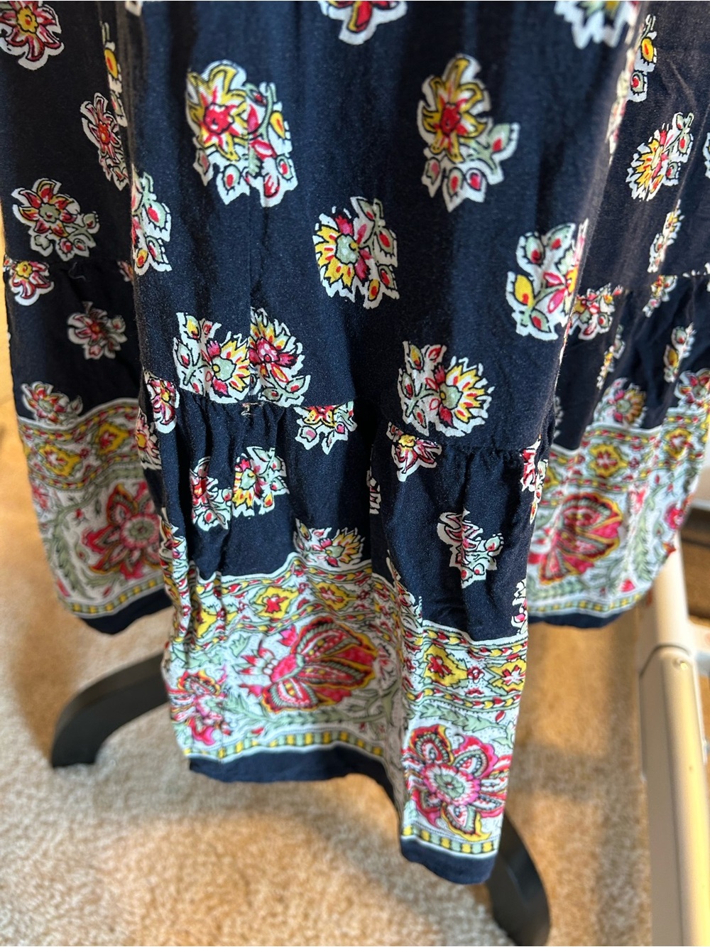 LOFT Navy Floral Midi Dress with Embroidered Yoke - Picture 4 of 7